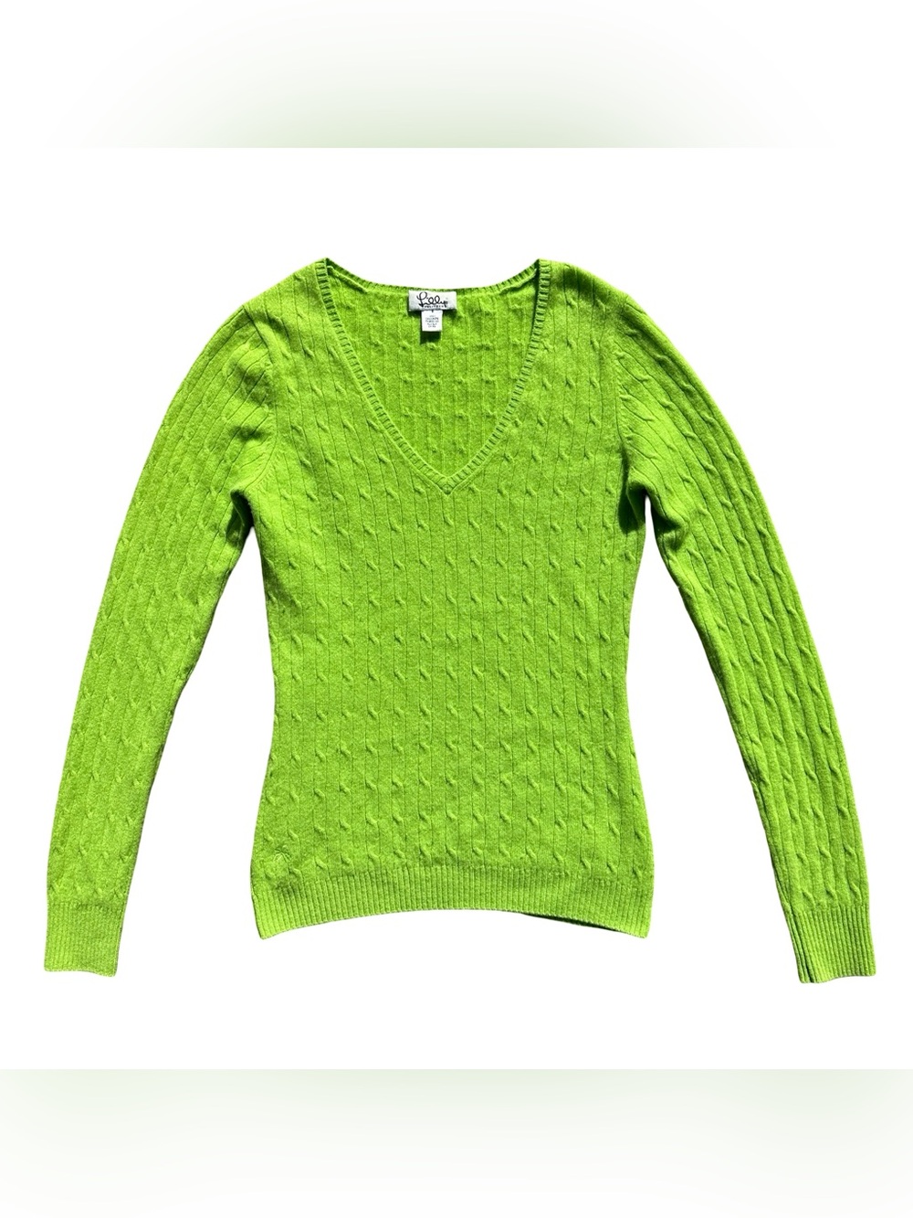 Y2K Vintage Lilly Pulitzer Cashmere Cable Knit Apple Green Sweater
